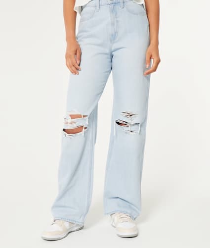 Ultra High-Rise Ripped Light Wash Baggy Jeans